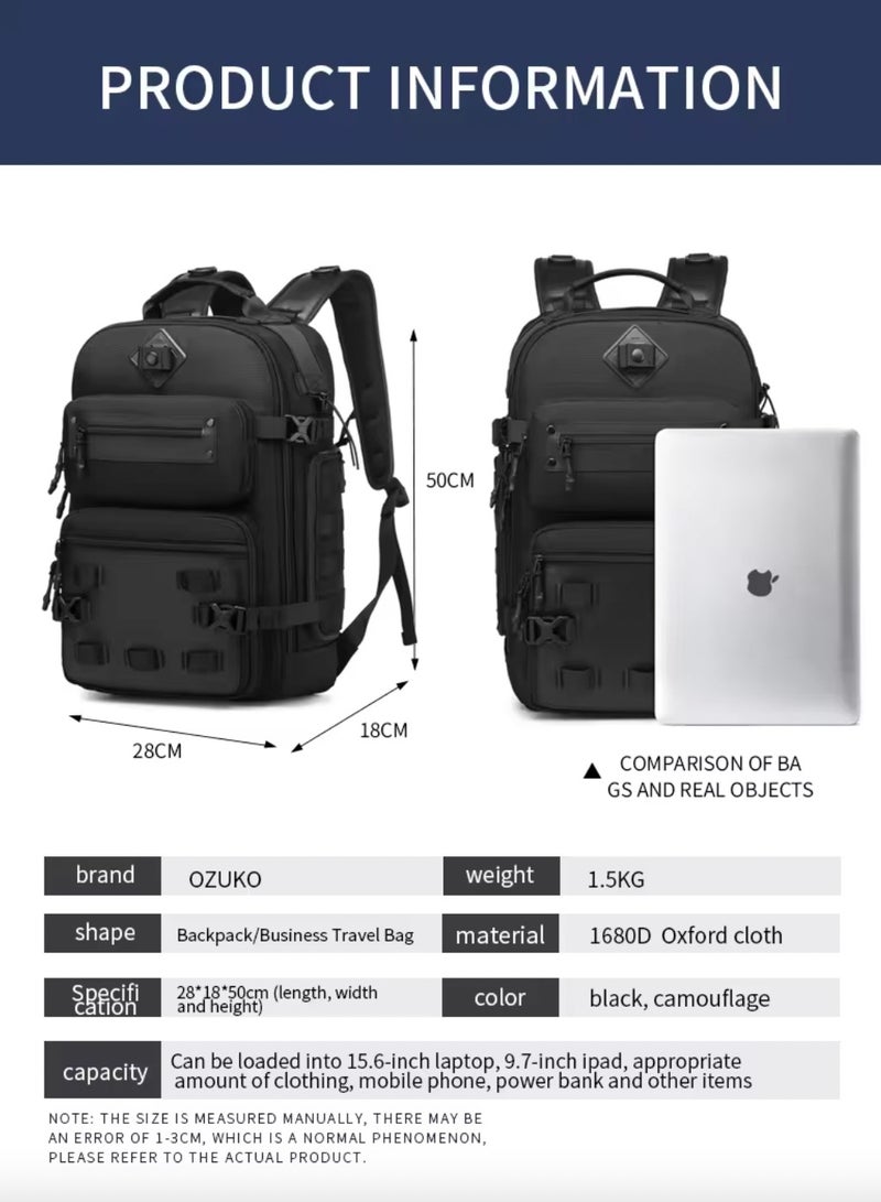 OZUKO OZUKO Casual  Backpack 15.6 Inches Laptop Business Backpack All in 1 for Work, School, Travel, Flight, Hiking Fitness Backpack with USB Charging Port Waterproof 50*18*28 cm - Black  - Image 2