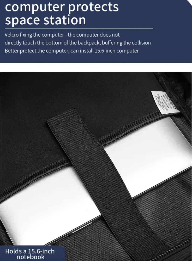 OZUKO OZUKO Casual  Backpack 15.6 Inches Laptop Business Backpack All in 1 for Work, School, Travel, Flight, Hiking Fitness Backpack with USB Charging Port Waterproof 50*18*28 cm - Black  - Image 4