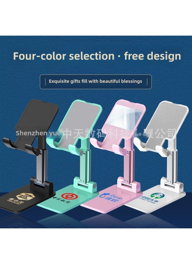 Mobile Phone Bracket Desktop Lazy Folding Telescopic Flat Universal Gift Lettering Printing LOGO Mobile Phone Bracket Wholesale-Color:T21 Swivel [metal Weighted Chassis] Pink - Image 4
