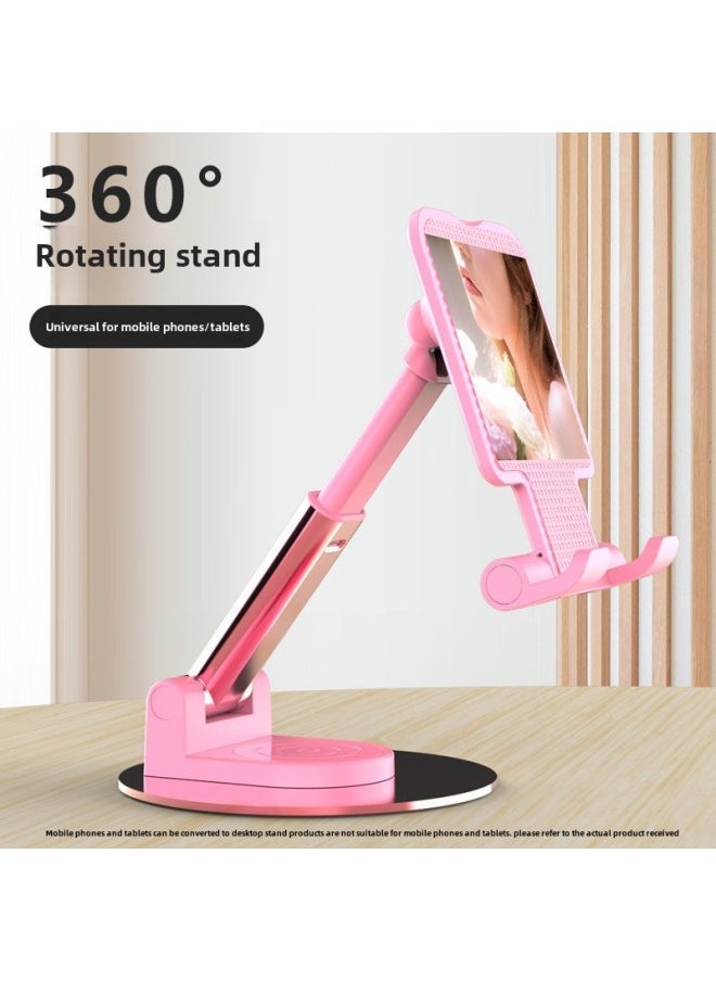Mobile Phone Bracket Desktop Lazy Folding Telescopic Flat Universal Gift Lettering Printing LOGO Mobile Phone Bracket Wholesale-Color:T21 Swivel [metal Weighted Chassis] Pink - Image 1