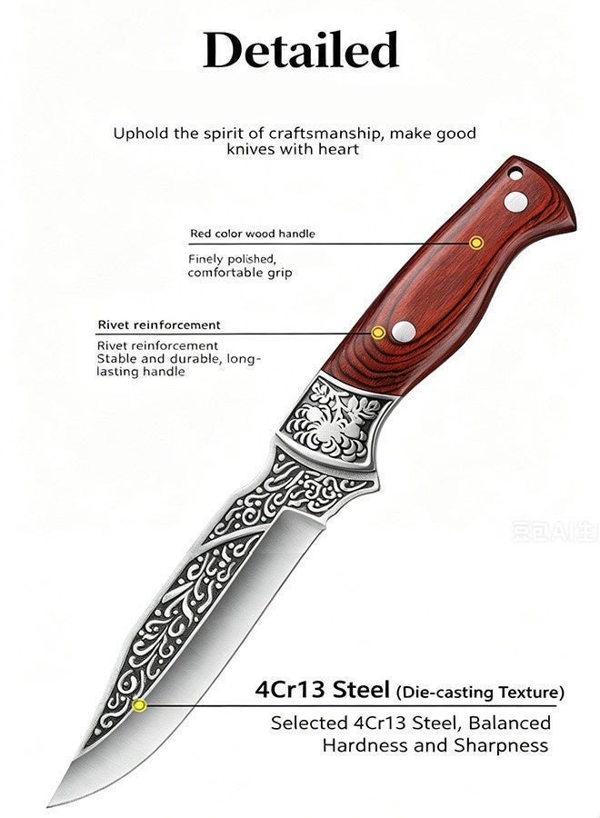 Saiboro Kitchen Knife Chef's Knife Viking Knife,Hand-forged Butcher Knife,with Sheath,Solid Wood Handle,Carved steel tip,4Cr13 High-carbon Steel,for Kitchen,Outdoor,Camping,Barbecue, Restaurant - Image 5