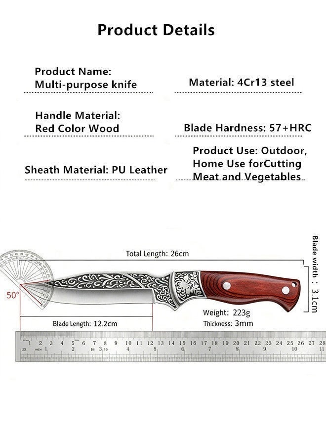 Saiboro Kitchen Knife Chef's Knife Viking Knife,Hand-forged Butcher Knife,with Sheath,Solid Wood Handle,Carved steel tip,4Cr13 High-carbon Steel,for Kitchen,Outdoor,Camping,Barbecue, Restaurant - Image 2