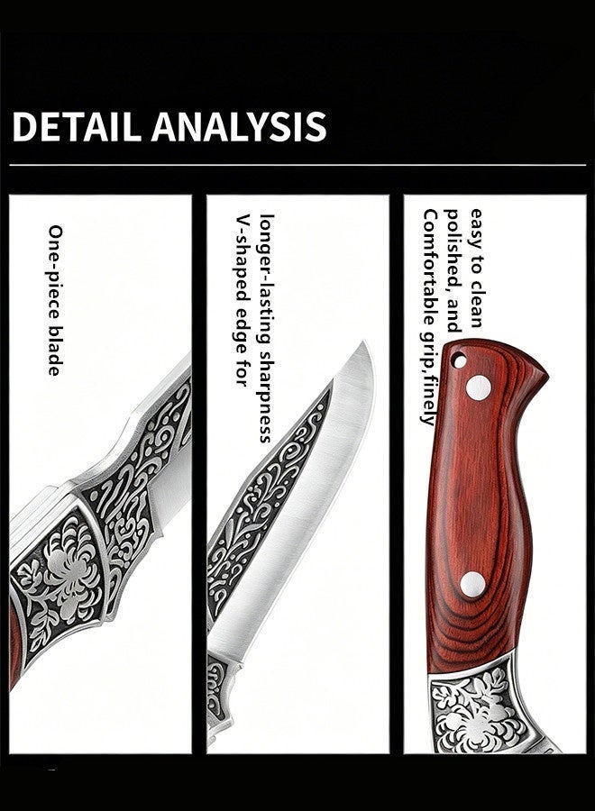 Saiboro Kitchen Knife Chef's Knife Viking Knife,Hand-forged Butcher Knife,with Sheath,Solid Wood Handle,Carved steel tip,4Cr13 High-carbon Steel,for Kitchen,Outdoor,Camping,Barbecue, Restaurant - Image 3