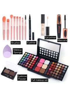 Full Makeup Kit With Applicator - 78 Color Cosmetic Gift Set Include Eyeshadow/Lipstick/Blush/Contour/Concealer, Mascara, Lip Liner, Eyeshadow Primer, Eyebrow Powder, Sponge And 8Pcs Makeup Brush