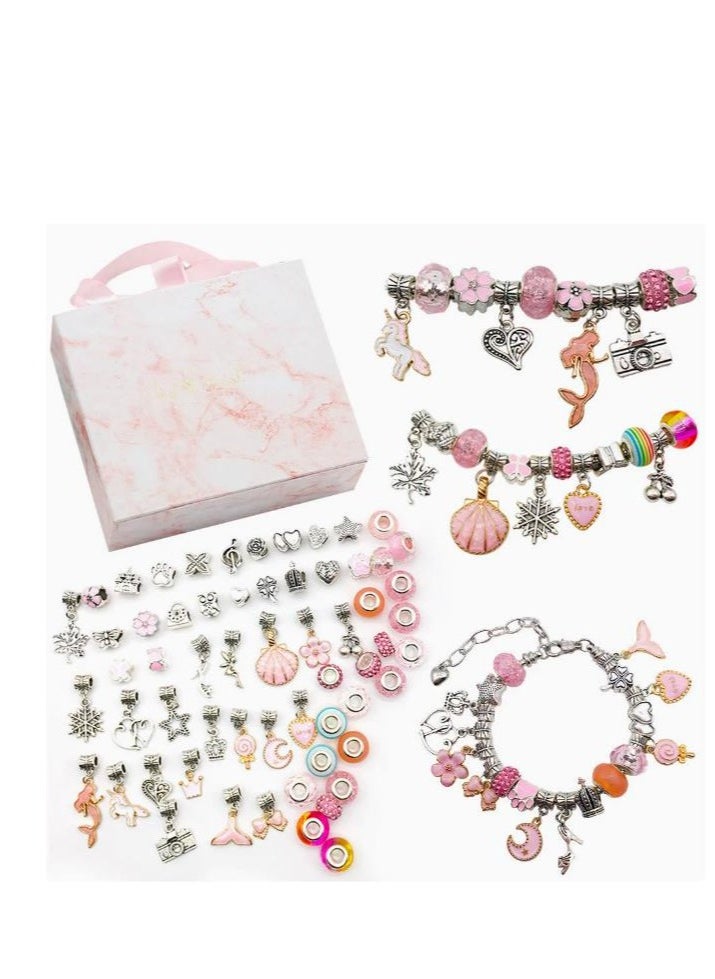 Golden - Bracelet Making Kit for Girls,64PCs Charm Bracelets Kit with Jewelry Box, Jewelry Charms, Bracelets for DIY Craft, Jewelry Gift for Adults and Kids，Present For 8-12 Year Old Girl (pink) - Image 1