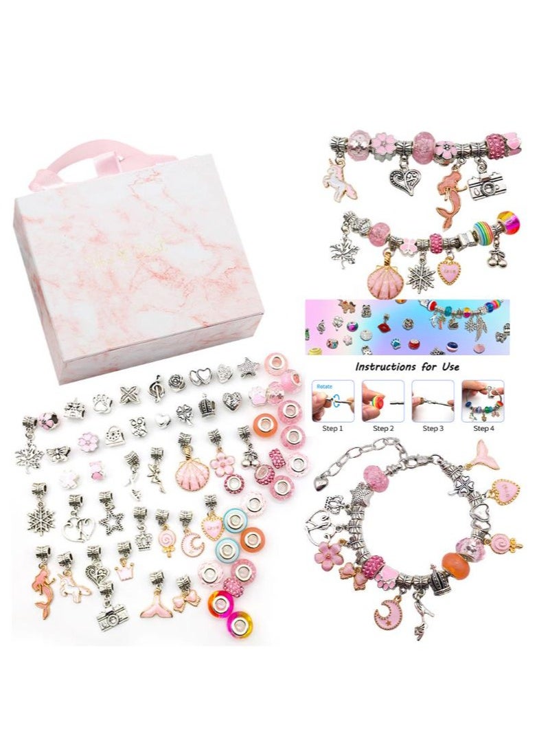 Golden - Bracelet Making Kit for Girls,64PCs Charm Bracelets Kit with Jewelry Box, Jewelry Charms, Bracelets for DIY Craft, Jewelry Gift for Adults and Kids，Present For 8-12 Year Old Girl (pink) - Image 1