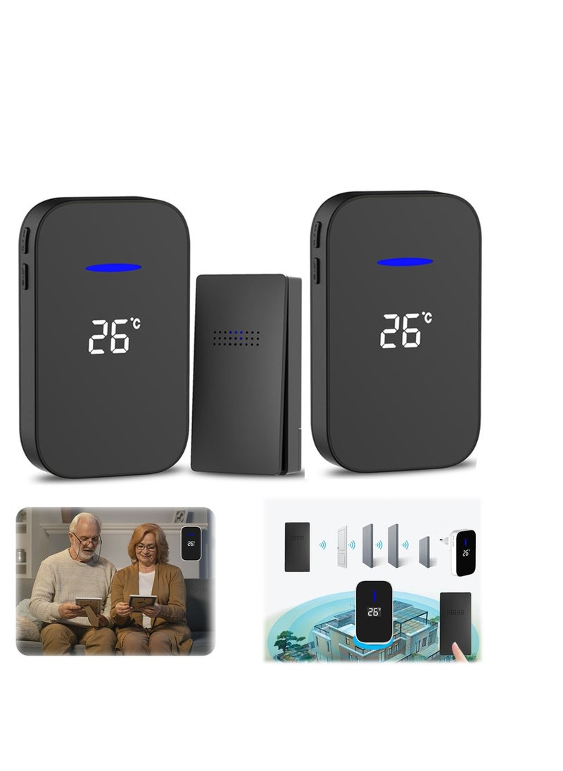 KASTWAVE - Wireless Doorbell, Elevate Your Space with Smart Wireless Doorbell - Self-Powered, Thermometer, 38 Chimes, Cordless Design - Perfect for Home, Classroom, Office (One/two Black) - Image 1