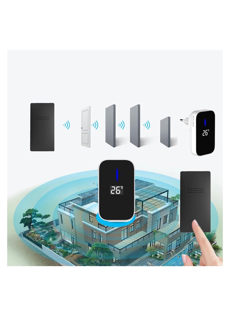 KASTWAVE - Wireless Doorbell, Elevate Your Space with Smart Wireless Doorbell - Self-Powered, Thermometer, 38 Chimes, Cordless Design - Perfect for Home, Classroom, Office (One/two Black) - Image 1