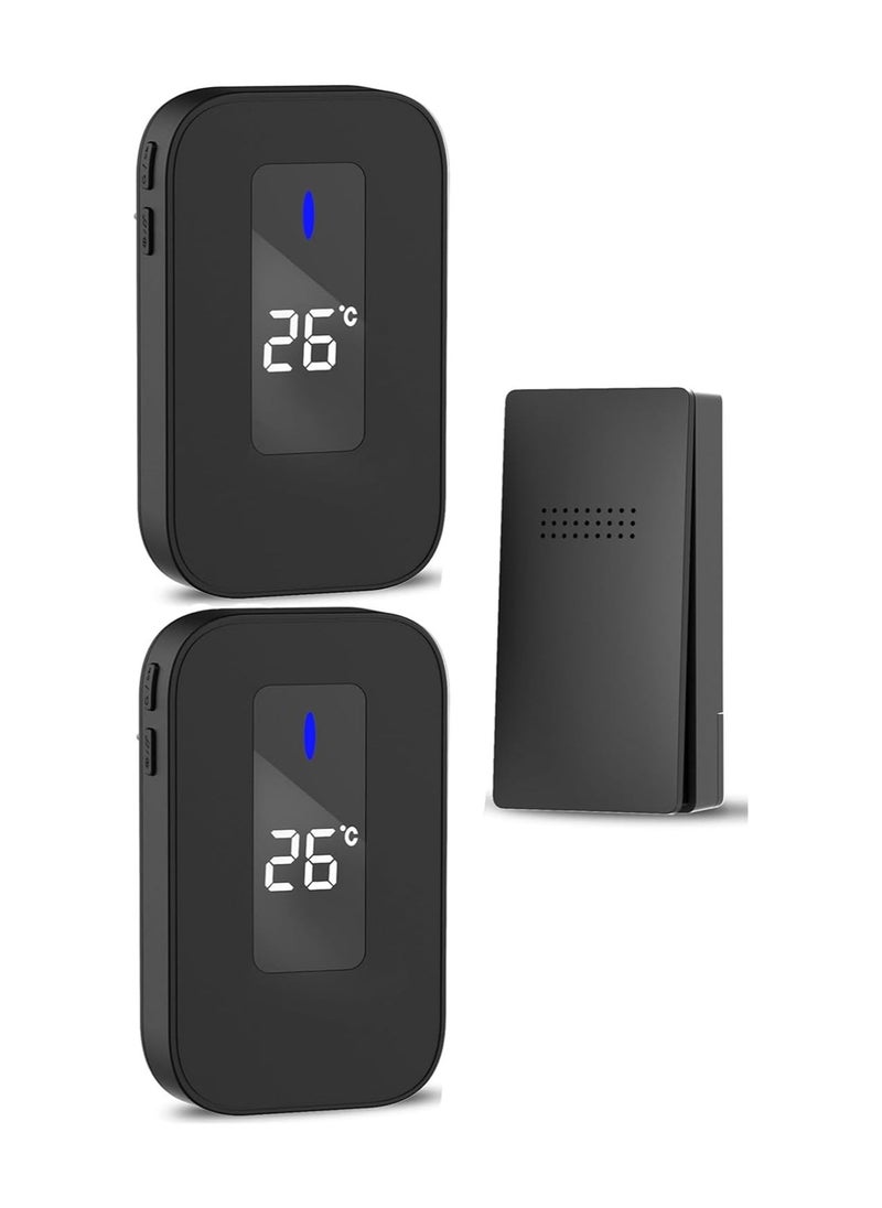 KASTWAVE - Wireless Doorbell, Elevate Your Space with Smart Wireless Doorbell - Self-Powered, Thermometer, 38 Chimes, Cordless Design - Perfect for Home, Classroom, Office (One/two Black) - Image 1
