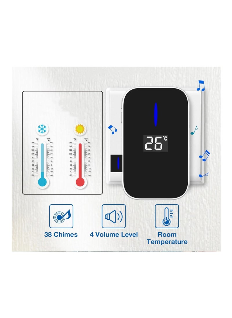KASTWAVE - Wireless Doorbell, Elevate Your Space with Smart Wireless Doorbell - Self-Powered, Thermometer, 38 Chimes, Cordless Design - Perfect for Home, Classroom, Office (One/two Black) - Image 1