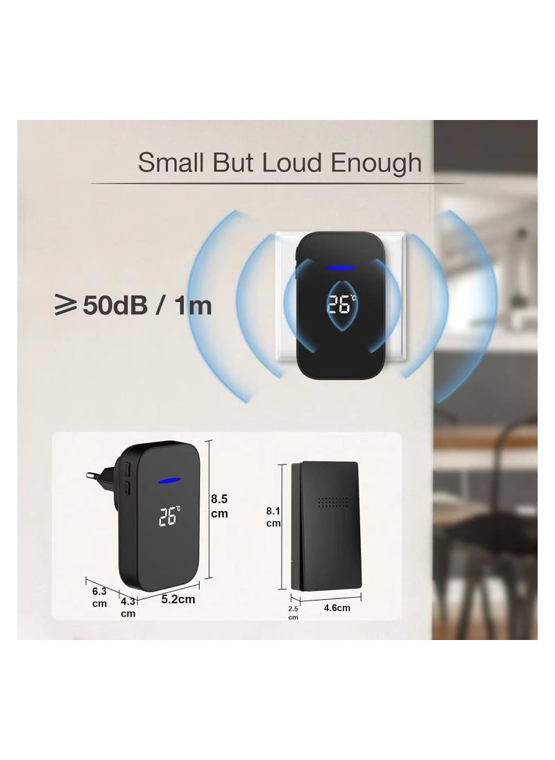 KASTWAVE - Wireless Doorbell, Elevate Your Space with Smart Wireless Doorbell - Self-Powered, Thermometer, 38 Chimes, Cordless Design - Perfect for Home, Classroom, Office (One/two Black) - Image 1