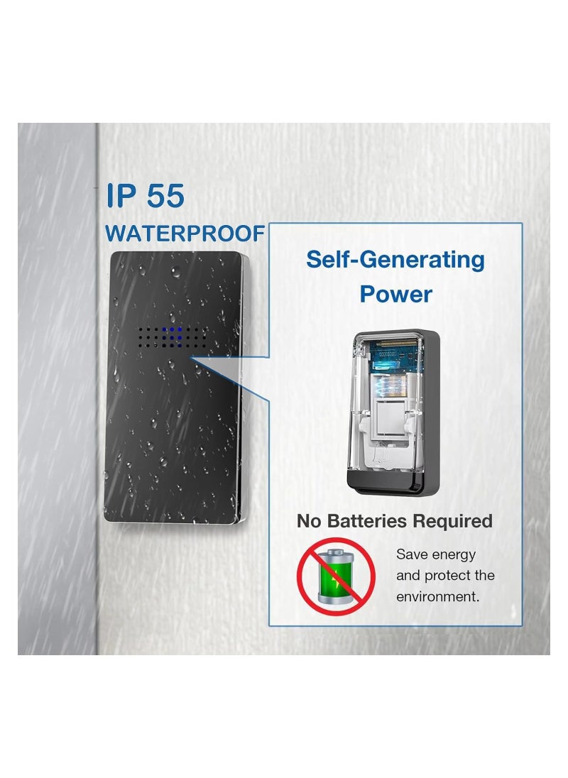 KASTWAVE - Wireless Doorbell, Elevate Your Space with Smart Wireless Doorbell - Self-Powered, Thermometer, 38 Chimes, Cordless Design - Perfect for Home, Classroom, Office (One/two Black) - Image 1