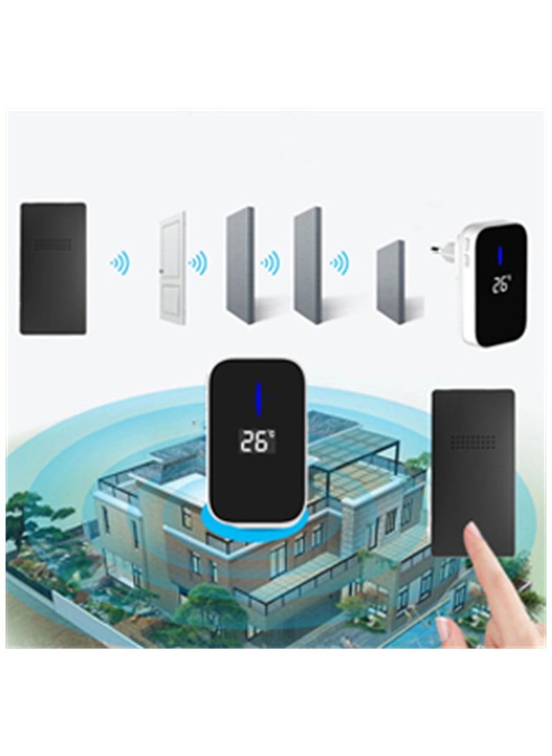 KASTWAVE - Wireless Doorbell, Elevate Your Space with Smart Wireless Doorbell - Self-Powered, Thermometer, 38 Chimes, Cordless Design - Perfect for Home, Classroom, Office (One/two Black) - Image 1