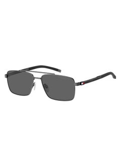 TOMMY HILFIGER Men's Polarized Rectangular Shape Carbon Fiber Sunglasses TH 2078/S GREY 41 - Lens Size: 41 Mm - Mtrut Blk  - Image 1