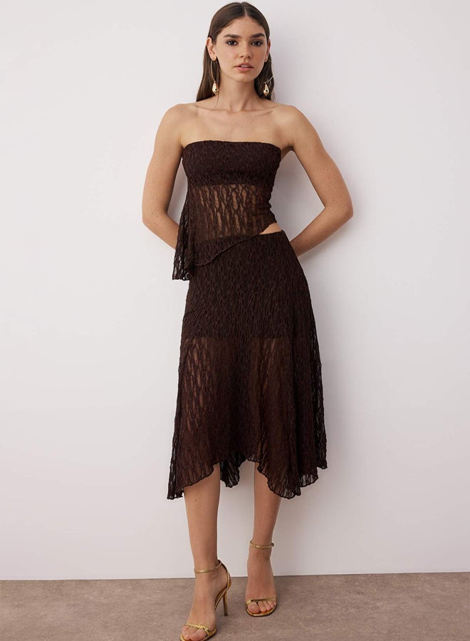 trendyol Brown Straight Strapless Sleeveless Knitted Lace Stylish/Evening Bottom - Top Set - Image 2