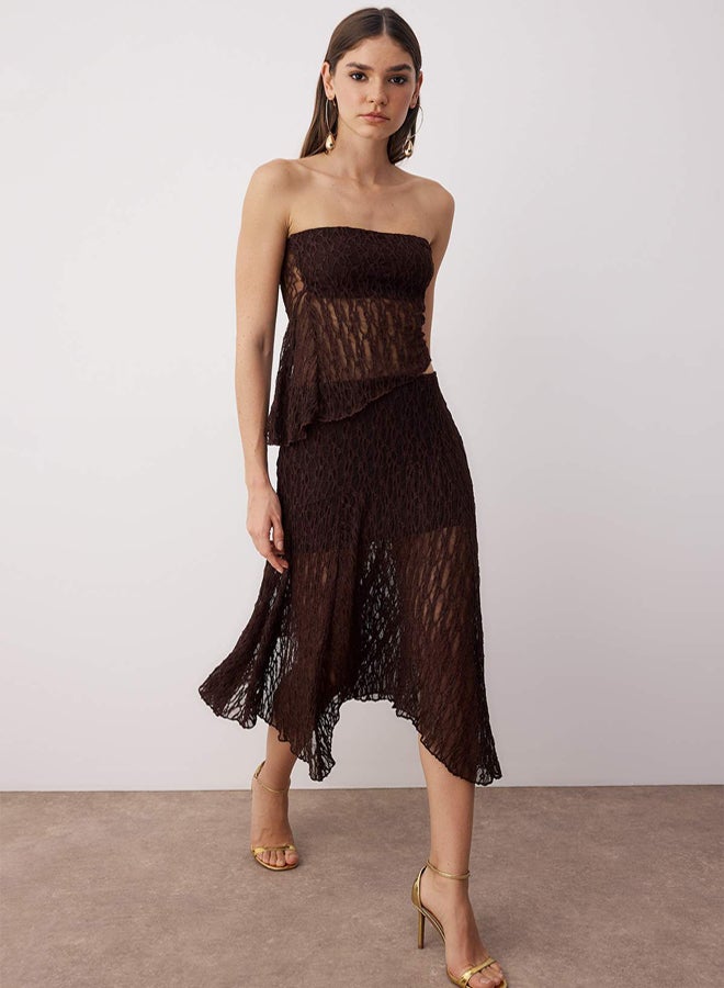 trendyol Brown Straight Strapless Sleeveless Knitted Lace Stylish/Evening Bottom - Top Set - Image 1