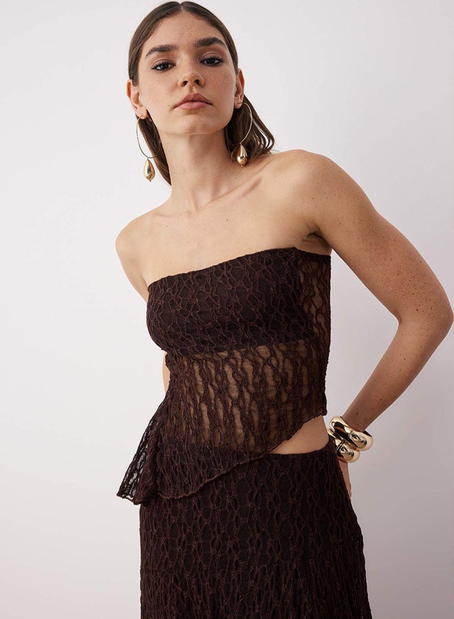 trendyol Brown Straight Strapless Sleeveless Knitted Lace Stylish/Evening Bottom - Top Set - Image 3