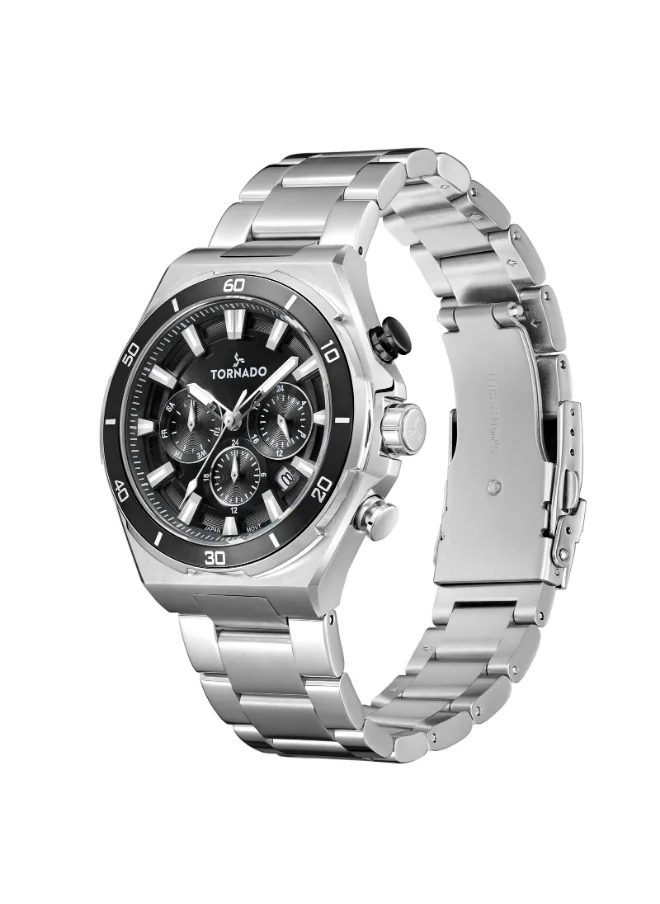 تورنيدو Men's Multi Function Display Watch With Silver Stainless Steel Strap - T24104-SBSB