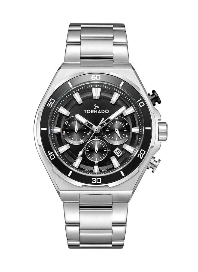 تورنيدو Men's Multi Function Display Watch With Silver Stainless Steel Strap - T24104-SBSB