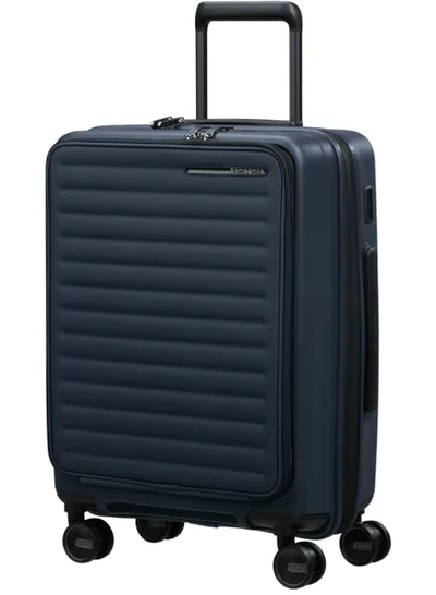 Samsonite Restackd Easy Access Suitcase Cabin Size 55 cm / 20 inch, 4 Spinner Wheels, Polypropylene, Midnight|TSA Combination Lock|Shock Absorbing Wheels|Expandable|Front Laptop Compartment - 5 Years International Warranty