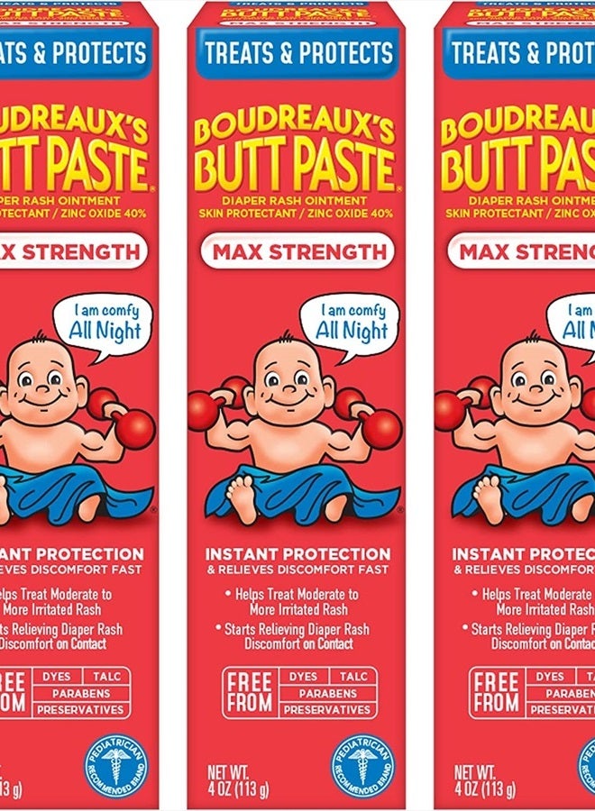 Boudreaux's Butt Paste كريم طفح الحفاضات بقوة قصوى، مرهم للأطفال، أنبوب 4 أونصات، 3 عبوات - Image 1