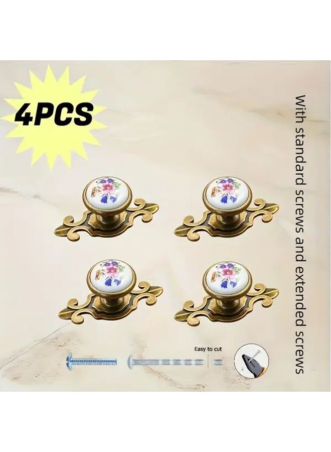 4 Pcs Vintage Chinese Floral Cabinet Drawer Handles Qinggu Orchid Antique Bronze Finish Oil Rubbed Metal Easy To Install With Screws For Dressers Cabinets Hardware Elegant Durable - Image 1