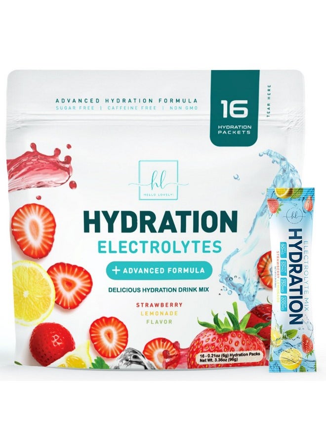 Health & Household - Daily Electrolyte Drink Mix - Strawberry Lemonade Hydration Powder Packets With 6 Electrolytes & Minerals - Sugar Free, Keto Friendly, Electrolytes Powder Recovery Drink W Real Salt - 16 Servings - Image 1
