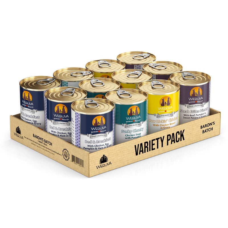 Weruva Classic Dog Food, Variety Pack, Baron's Batch, Wet Dog Food, 14oz Cans (Pack of 12), Multi - Image 1