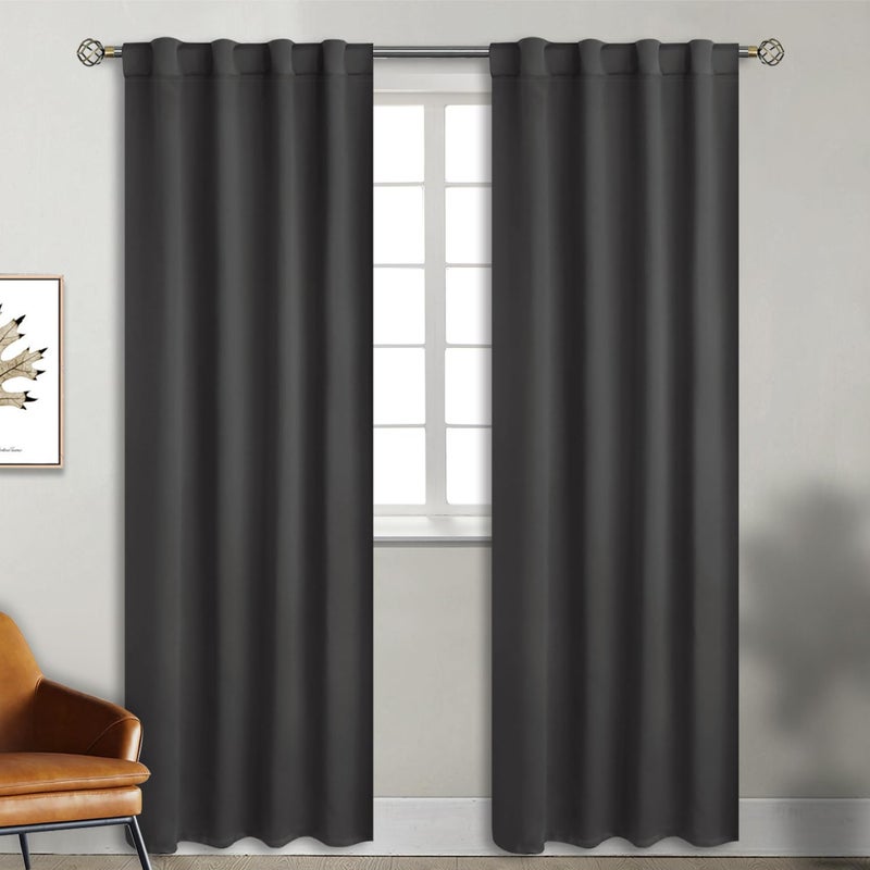 BGment Rod Pocket and Back Tab Blackout Curtains for Bedroom - Thermal Insulated Room Darkening Curtains for Living Room  2 Window Curtain Panels (38 x 84 Inch  Dark Grey) - Image 1