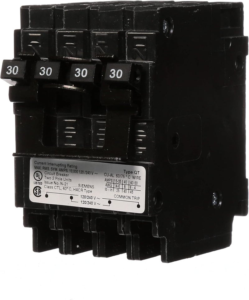 Siemens Q23030CT2 Two 30Amp Double Pole Circuit Breaker - Image 1