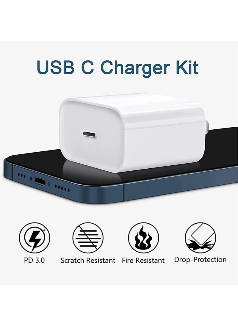 Generic - 20W PD Charger for iPhone 14 and iPhone 14 Pro – Type C Power Adapter with USB-C to Lightning Cable, Compatible with iPhone 13, 12, 11, X and Later Series (White) - Image 1