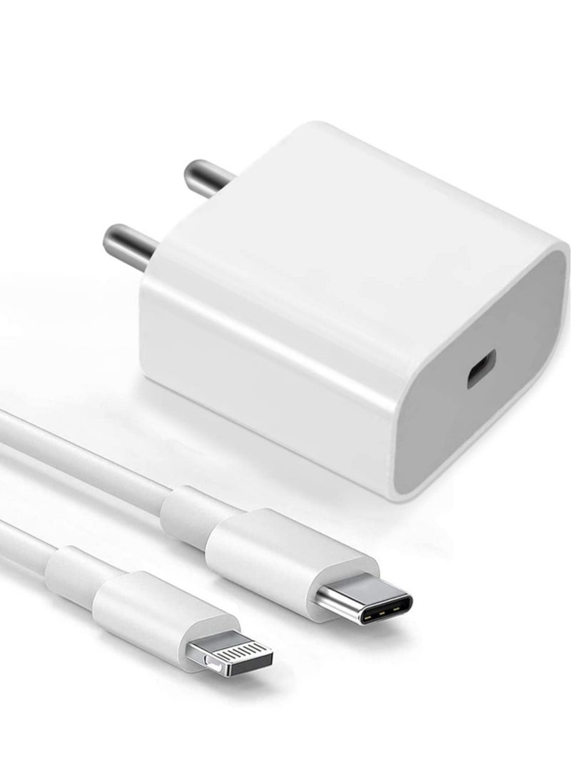 Generic - 20W PD Charger for iPhone 14 and iPhone 14 Pro – Type C Power Adapter with USB-C to Lightning Cable, Compatible with iPhone 13, 12, 11, X and Later Series (White) - Image 1