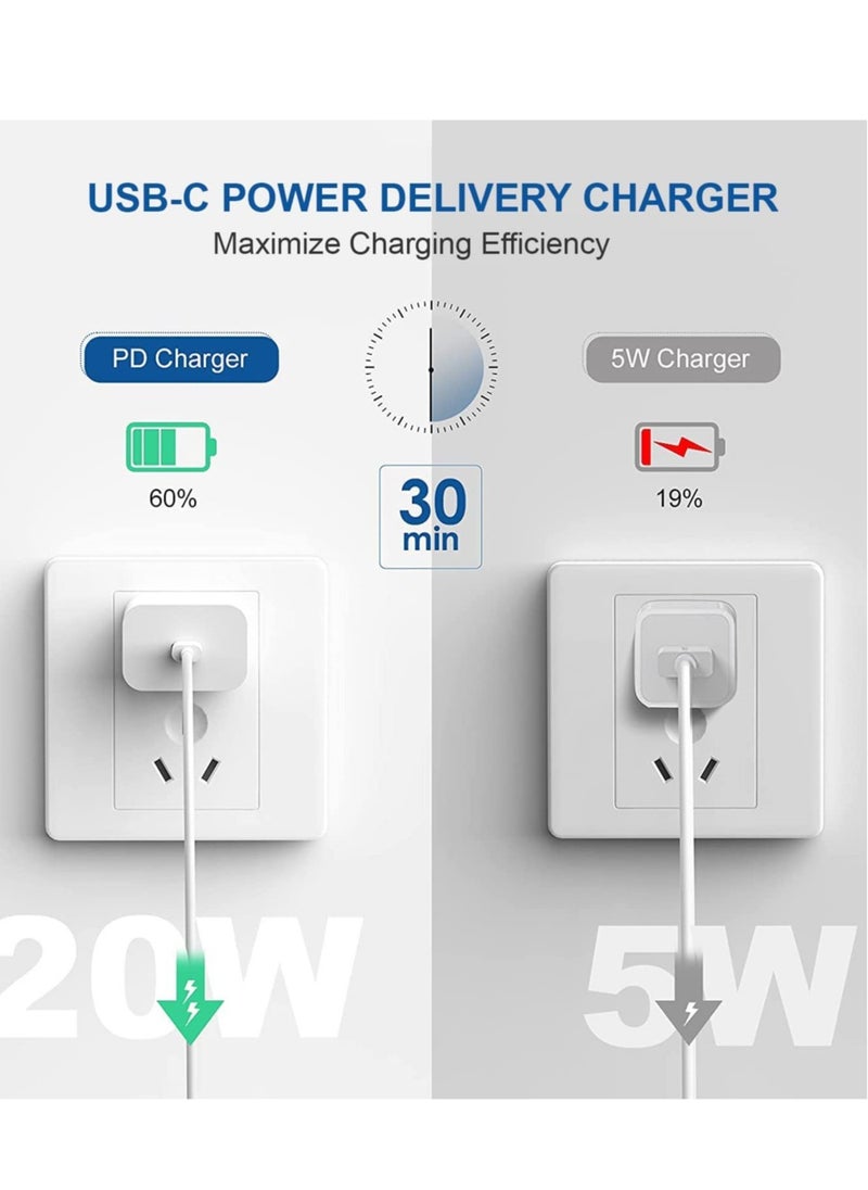 Generic - 20W PD Charger for iPhone 14 and iPhone 14 Pro – Type C Power Adapter with USB-C to Lightning Cable, Compatible with iPhone 13, 12, 11, X and Later Series (White) - Image 1