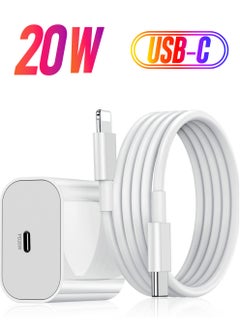 20W PD Charger for iPhone 14 and iPhone 14 Pro – Type C Power Adapter with USB-C to Lightning Cable, Compatible with iPhone 13, 12, 11, X and Later Series (White)