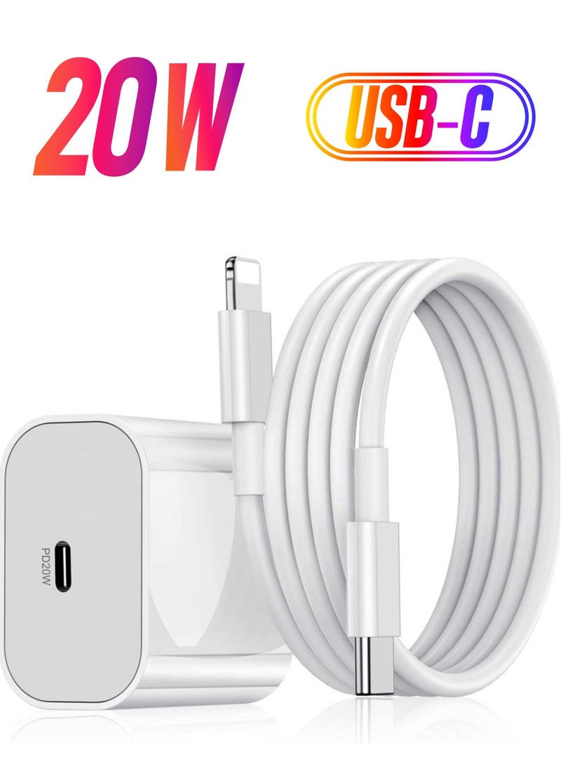 Generic - 20W PD Charger for iPhone 14 and iPhone 14 Pro – Type C Power Adapter with USB-C to Lightning Cable, Compatible with iPhone 13, 12, 11, X and Later Series (White) - Image 1