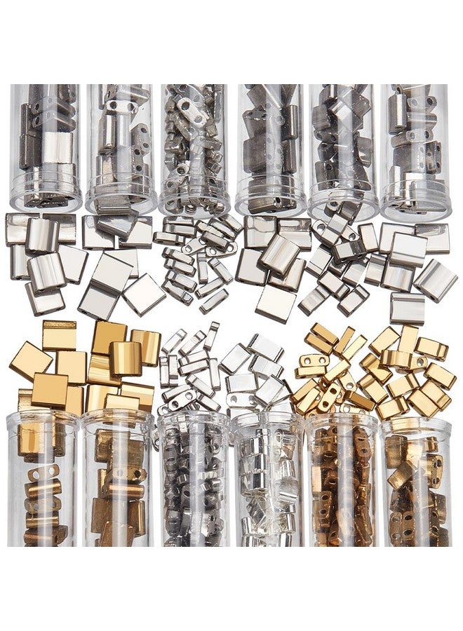 NBEADS About 468 Pcs 3 Sizes Tila Beads 2Hole Glass Seed Beads 3 Colors 1/4 Tila Beads Half Tila Beads 5X5Mm/5X2Mm/5×1Mm Mini Japanese Glass Beads For Bracelet Necklace Earring Jewelry Making - Image 1