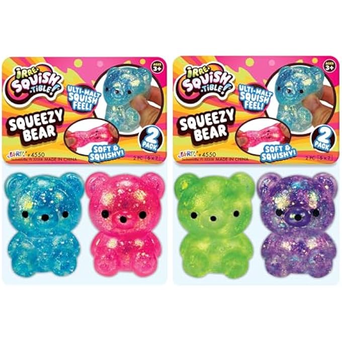 Ja-Ru Squeezy Bear (2 Packs with 2 Bears Each) Irresistible Soft & Squishy Glitter Filled Glitz Toy for Boys & Girls. Stretchy Ulti-Malt Squish Feel Party Favor Fidget for Kids, Teen & Adult. 4550-2 - Image 1