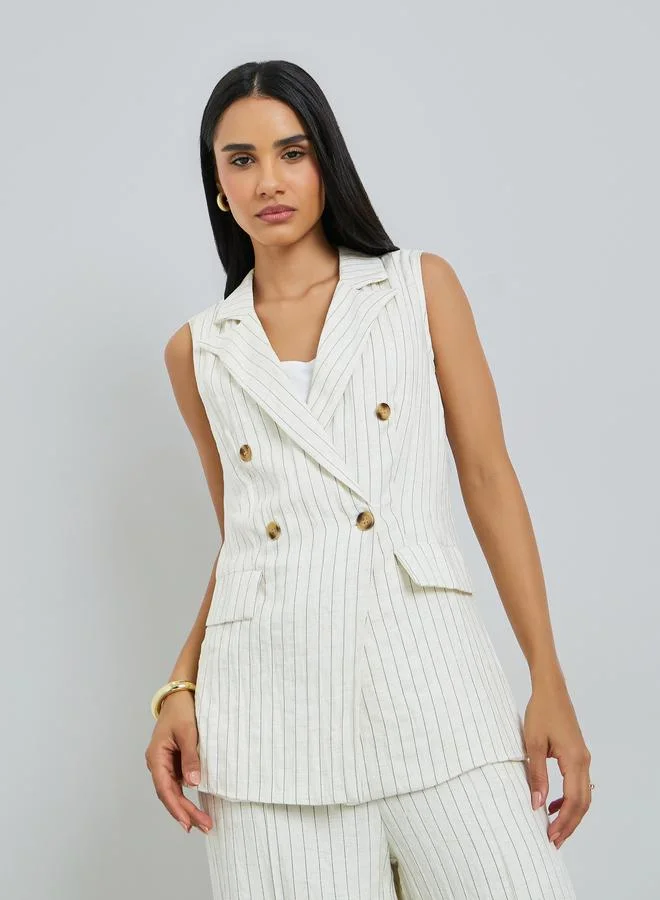 Styli Off White Sleeveless Pinstripe Waistcoat