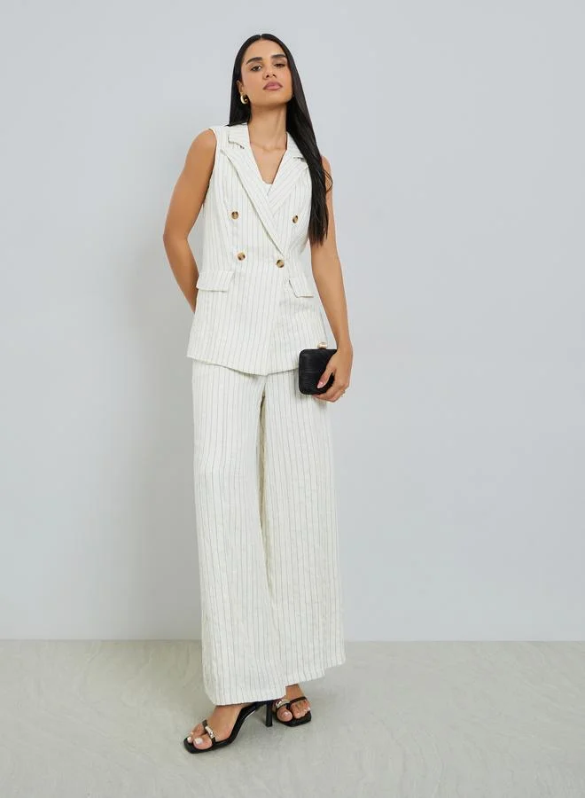 Styli Off White Sleeveless Pinstripe Waistcoat