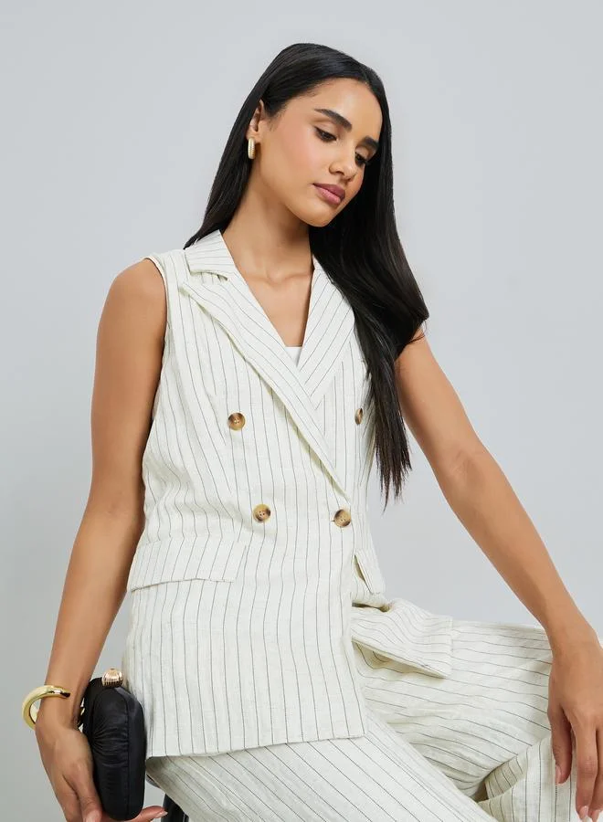 Styli Off White Sleeveless Pinstripe Waistcoat
