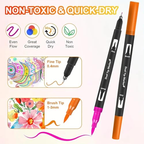 Ccfoud Dual Brush Markers Pens, 168 Colors Dual Tip(Fineliner & Brush) Art Markers, Artist Coloring Marker Set for Adult Coloring Books No Bleeding - Image 3