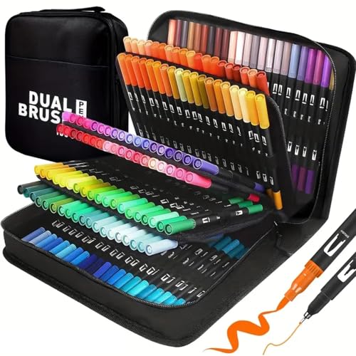 Ccfoud Dual Brush Markers Pens, 168 Colors Dual Tip(Fineliner & Brush) Art Markers, Artist Coloring Marker Set for Adult Coloring Books No Bleeding - Image 1