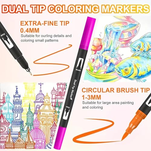 Ccfoud Dual Brush Markers Pens, 168 Colors Dual Tip(Fineliner & Brush) Art Markers, Artist Coloring Marker Set for Adult Coloring Books No Bleeding - Image 4