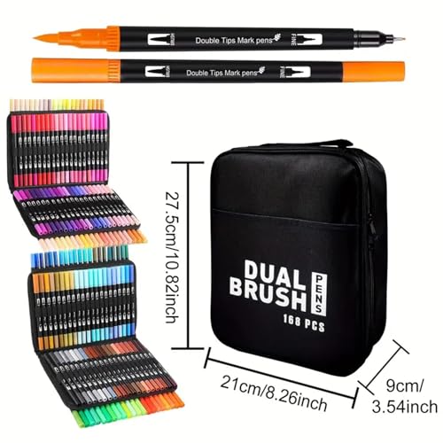 Ccfoud Dual Brush Markers Pens, 168 Colors Dual Tip(Fineliner & Brush) Art Markers, Artist Coloring Marker Set for Adult Coloring Books No Bleeding - Image 2