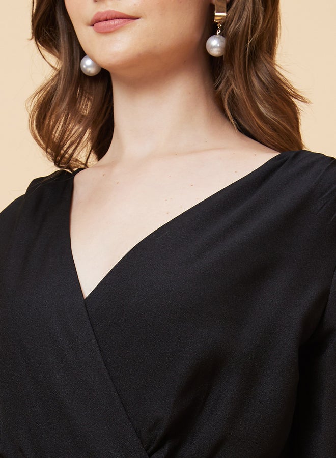 globus Solid V-Neck A-Line Midi Dress With 3/4 Sleeve - Image 5
