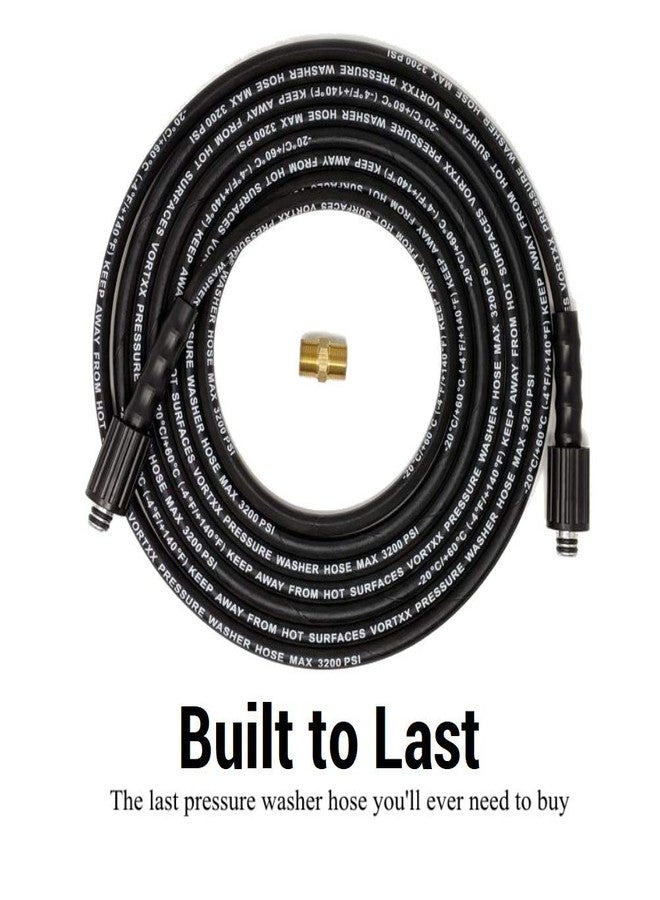 Vortxx Heavy Duty 1/4" x 25FT Pressure Washer Extension Hose for Sun Joe SPX-3000, SPX-25HD, M22-15mm, 3200 PSI Steel Wire Braided & Synthetic Rubber Jacket, Kink Resistant - Image 4