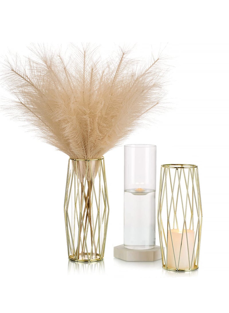 Elegant Gold Geometric Flower Vase with Metal Stand, 11" Tall Glass Centerpiece for Weddings, Home Decor, and Special Occasions - Image 1