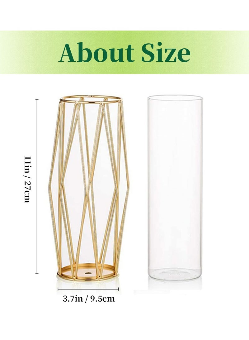 Elegant Gold Geometric Flower Vase with Metal Stand, 11" Tall Glass Centerpiece for Weddings, Home Decor, and Special Occasions - Image 3