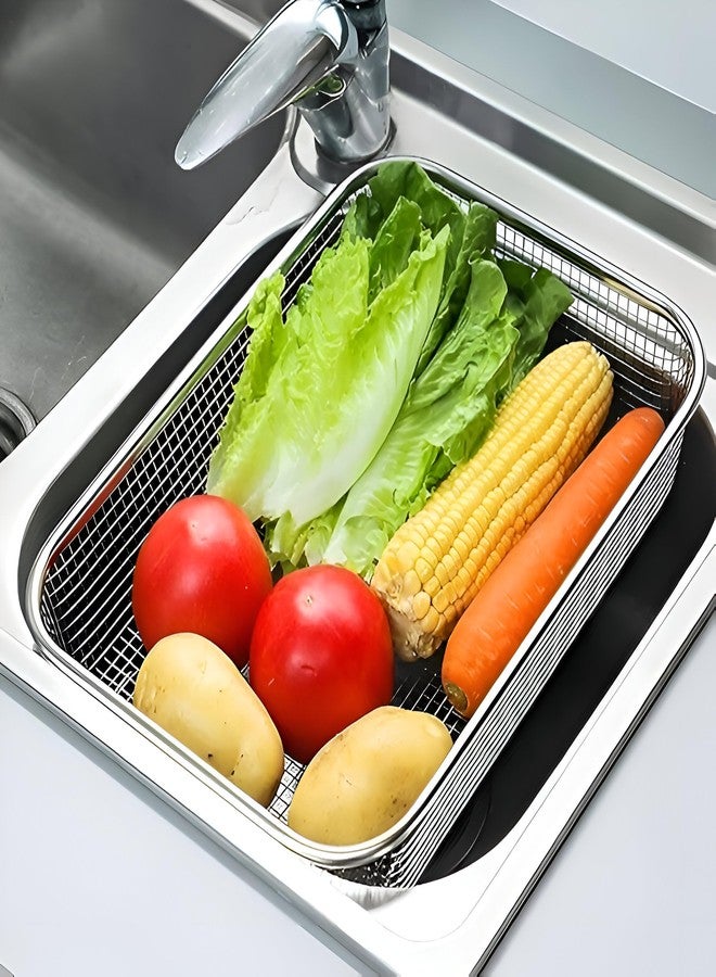 KESHAVAM Drain Basket Steel Big Drip Tray Kitchen Drying Stand Mesh Sink Rectangle Basket Mesh Fruits, Vegetable, Drainer Washer (Pack of 1, Silver) - Image 5