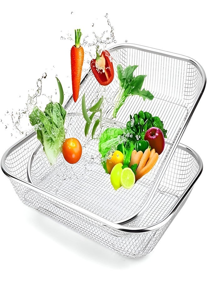 KESHAVAM Drain Basket Steel Big Drip Tray Kitchen Drying Stand Mesh Sink Rectangle Basket Mesh Fruits, Vegetable, Drainer Washer (Pack of 1, Silver) - Image 1
